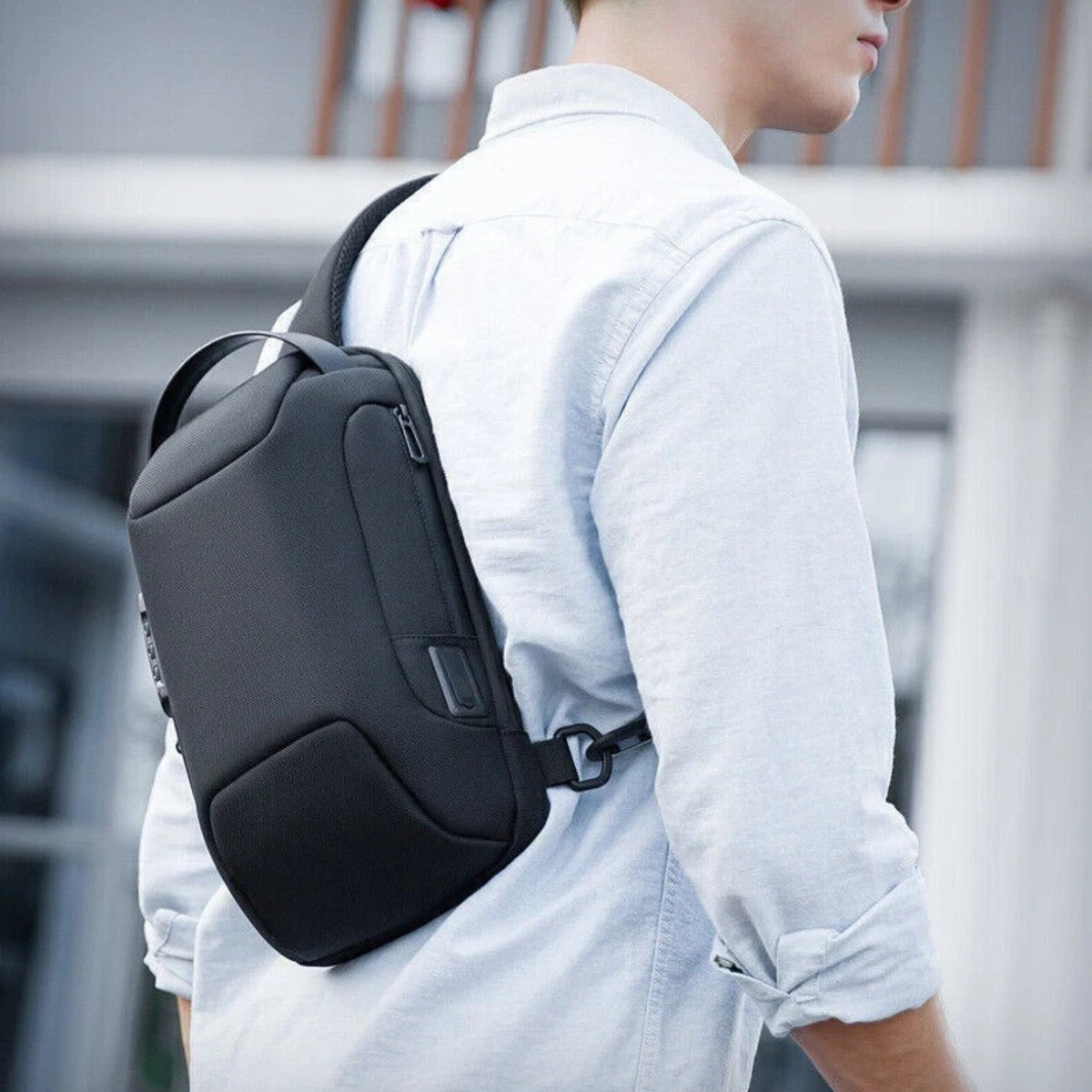 Anti-theft Men Chest Shoulder Messenger Backpack Sling Bag Black