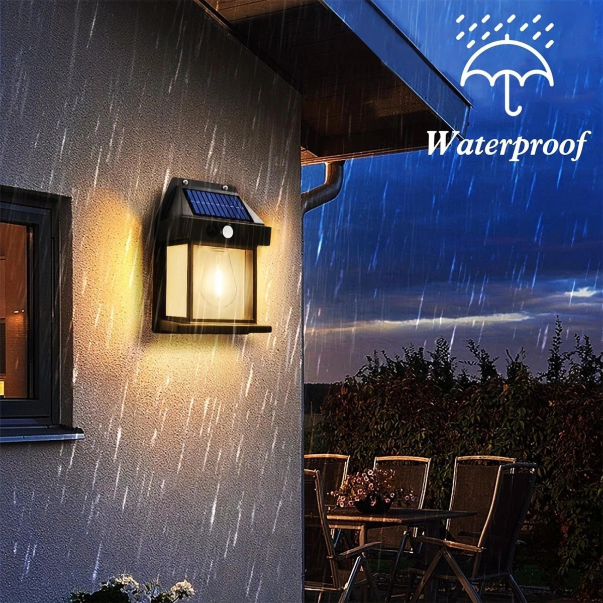 Solar Wall Light Vintage Motion Sensor Black Fixture Outdoor Garden Lighting