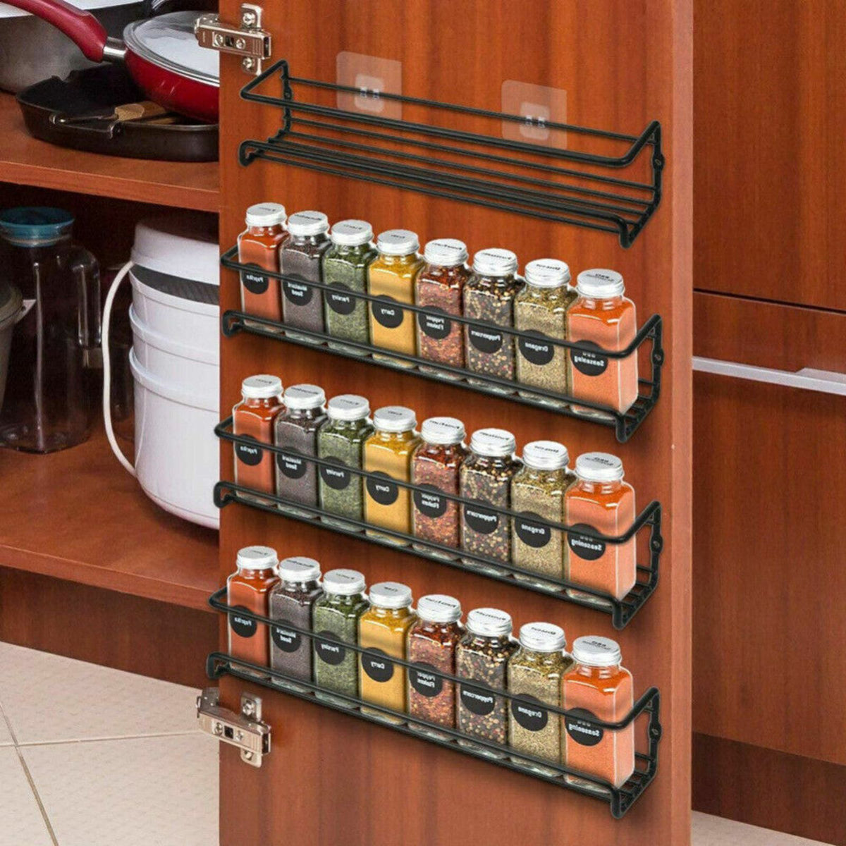 Wall Mounted 4pcs Spice Rack Adhesive For Inside Cupboard Spice Organizer Black