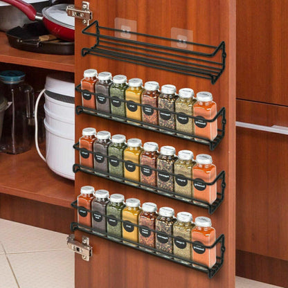 Wall Mounted 4pcs Spice Rack Adhesive For Inside Cupboard Spice Organizer Black