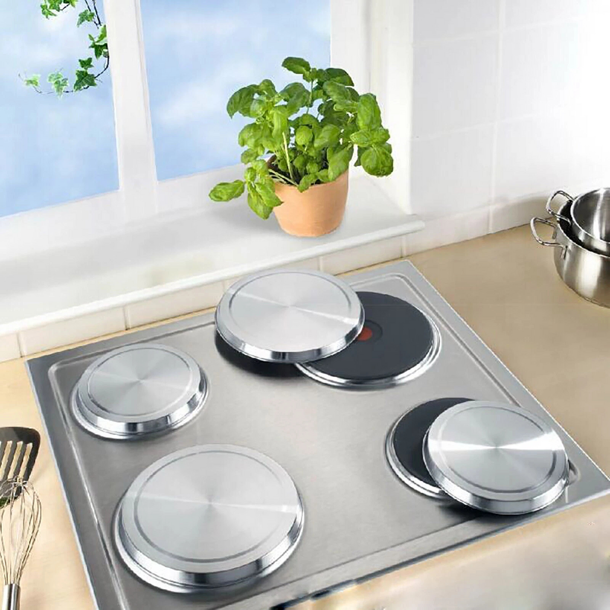 Electric Stove Burner Covers 4Pcs Round Stainless Steel Plates