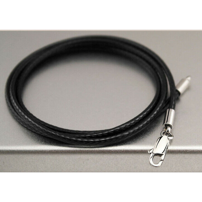 2.0mm Stainless Steel Lobster Clasp Black Woven Necklace Rope Leather Cord