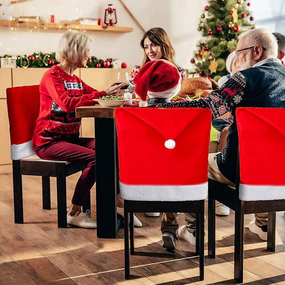 Decoration Christmas Home Decor 6x Santa Chair Covers Dinner Table Set