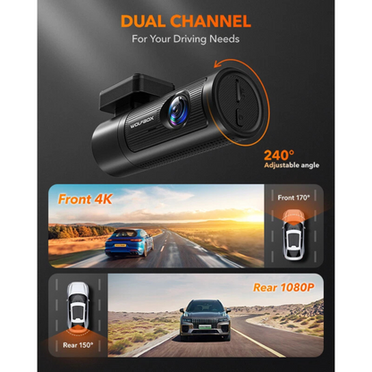 GPS WiFi UHD 2160P/1600P Car Monitor WOLFBOX Dash Cam Front and Rear 4K