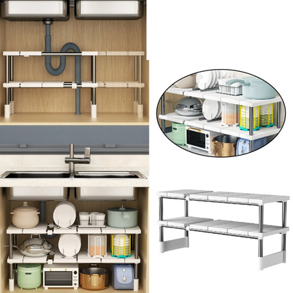 Adjustable Expandable Kitchen Cabinet Shelf Organizer Rack Storage