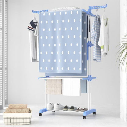 Airer Drying Rack Foldable Clothes Hanger Horse Stand Support Blue Laundry Rack