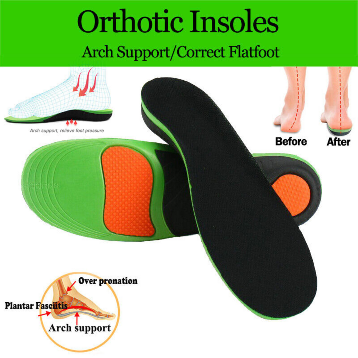 Orthotic Insoles Fasciitis High Plantar Feet Pad Arch Support Flat Foot Insert L
