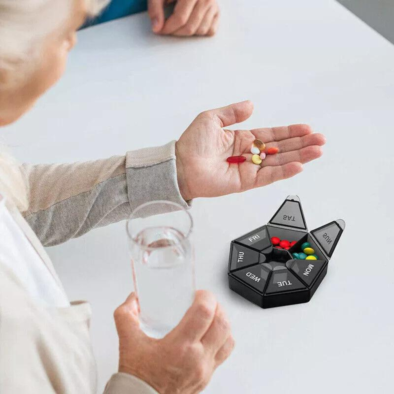 2PCS Dispenser Black Organizer 7Day Pill Box Medicine Storage Tablet Container