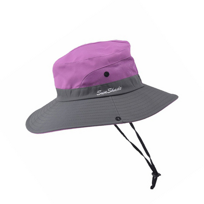 Hat Sun Protect Visor Summer Beach Cap Women Wide Brim Ponytail  Anti UV Purple