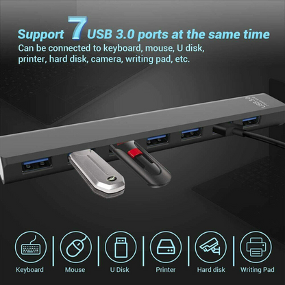 High Speed Smart Compact 7 Port USB 3.0 Hub Multi Expansion Splitter Slim