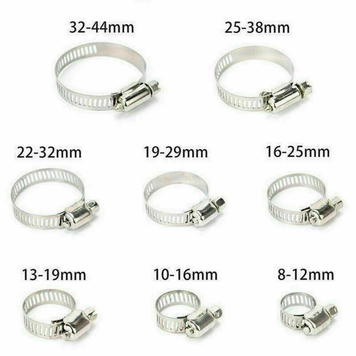 91x Pipe Clamp Kit Hose Clamps Adjustable Stainless Steel Clips Range Worm Gear