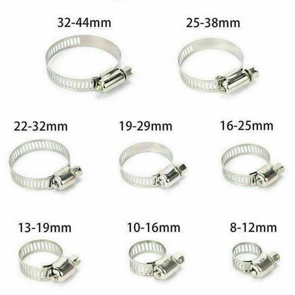91x Pipe Clamp Kit Hose Clamps Adjustable Stainless Steel Clips Range Worm Gear