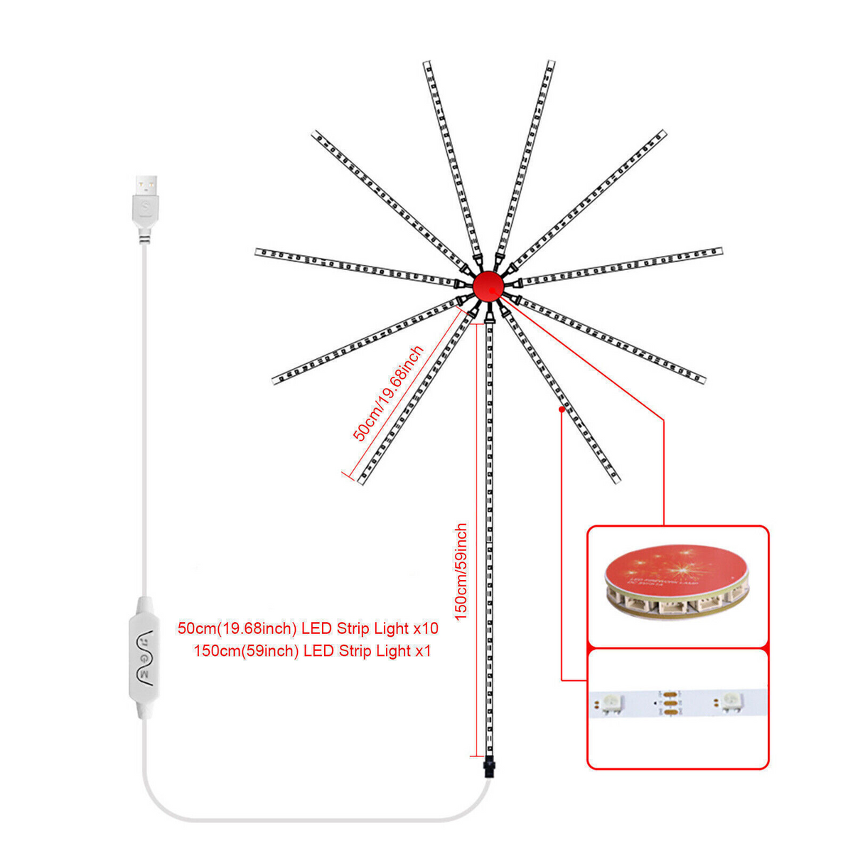 Smart Music Sync APP+Remote Control 156LED Firework Strip Lights Dream Color RGB