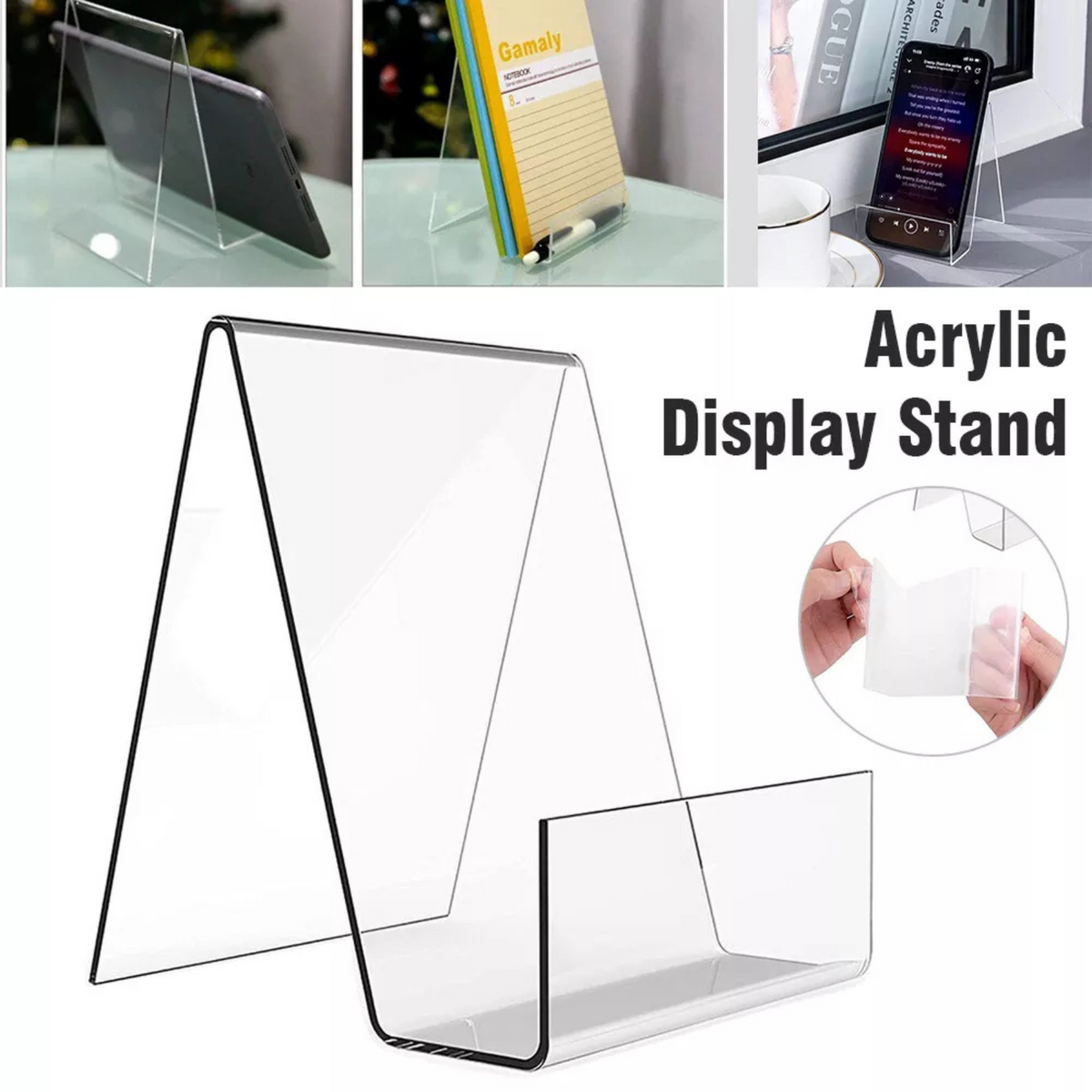 Cookbook Holder Acrylic Display Stand Book Shoe Phone Tablet 2x