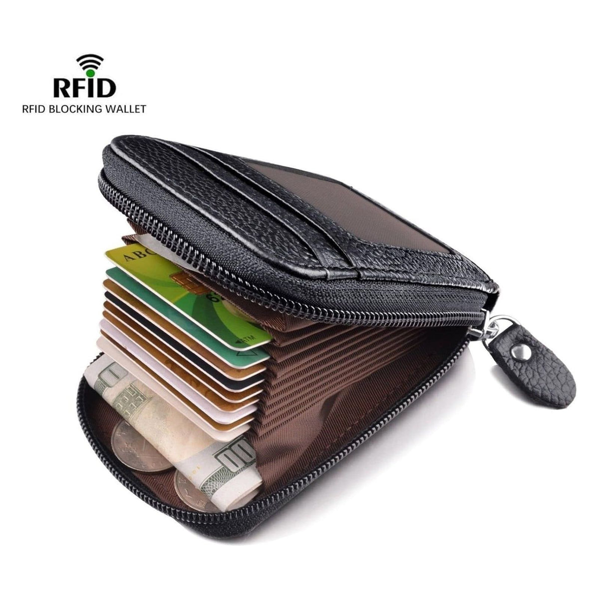 Premium Black RFID Blocking Leather Wallet Secure Credit Card Holder ...