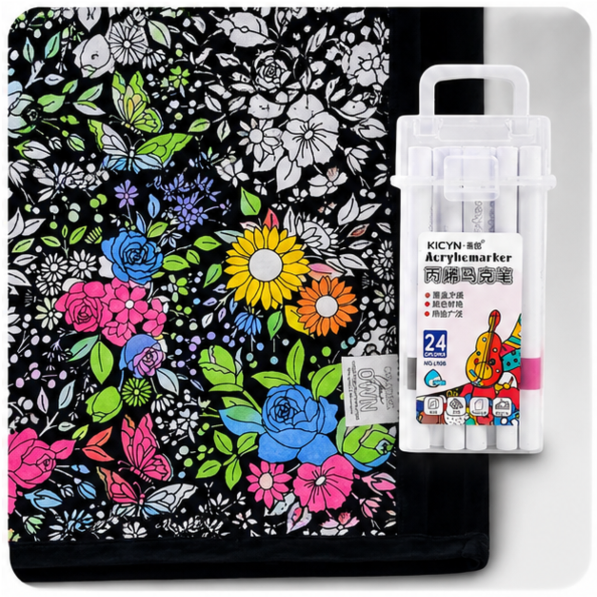 DIY G Colouring Blanket Washable Markers Reusable Velvet Drawing Mat Set