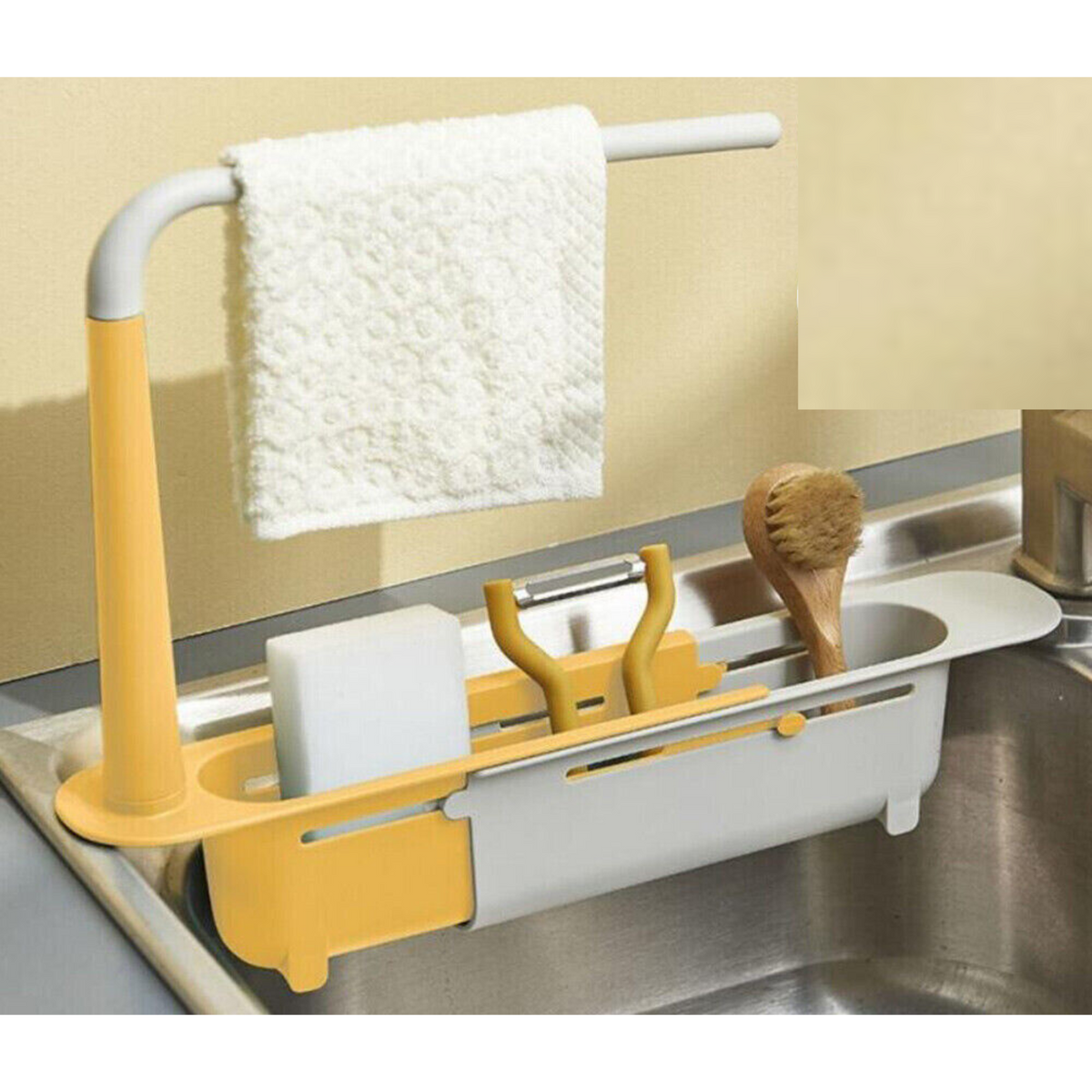 Expandable Drain Basket Organizer Telescopic Sink Rack Storage Holder Yellow