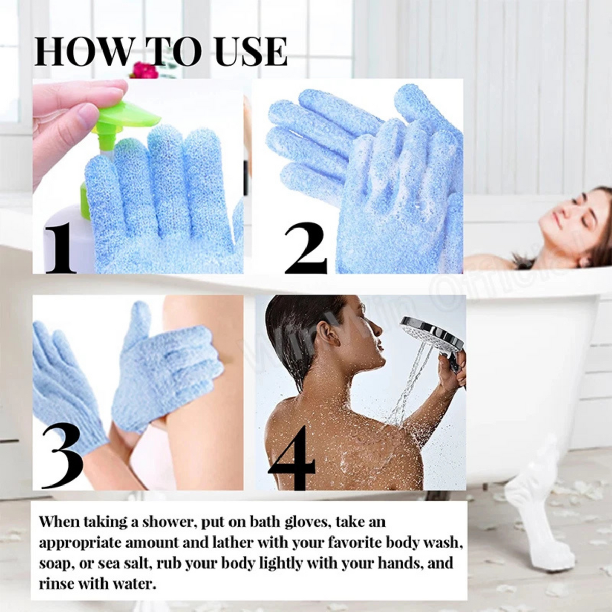 Spa Body Hand Scrub Towel 1 Pair Exfoliating Gloves Bath Shower Massager Blue