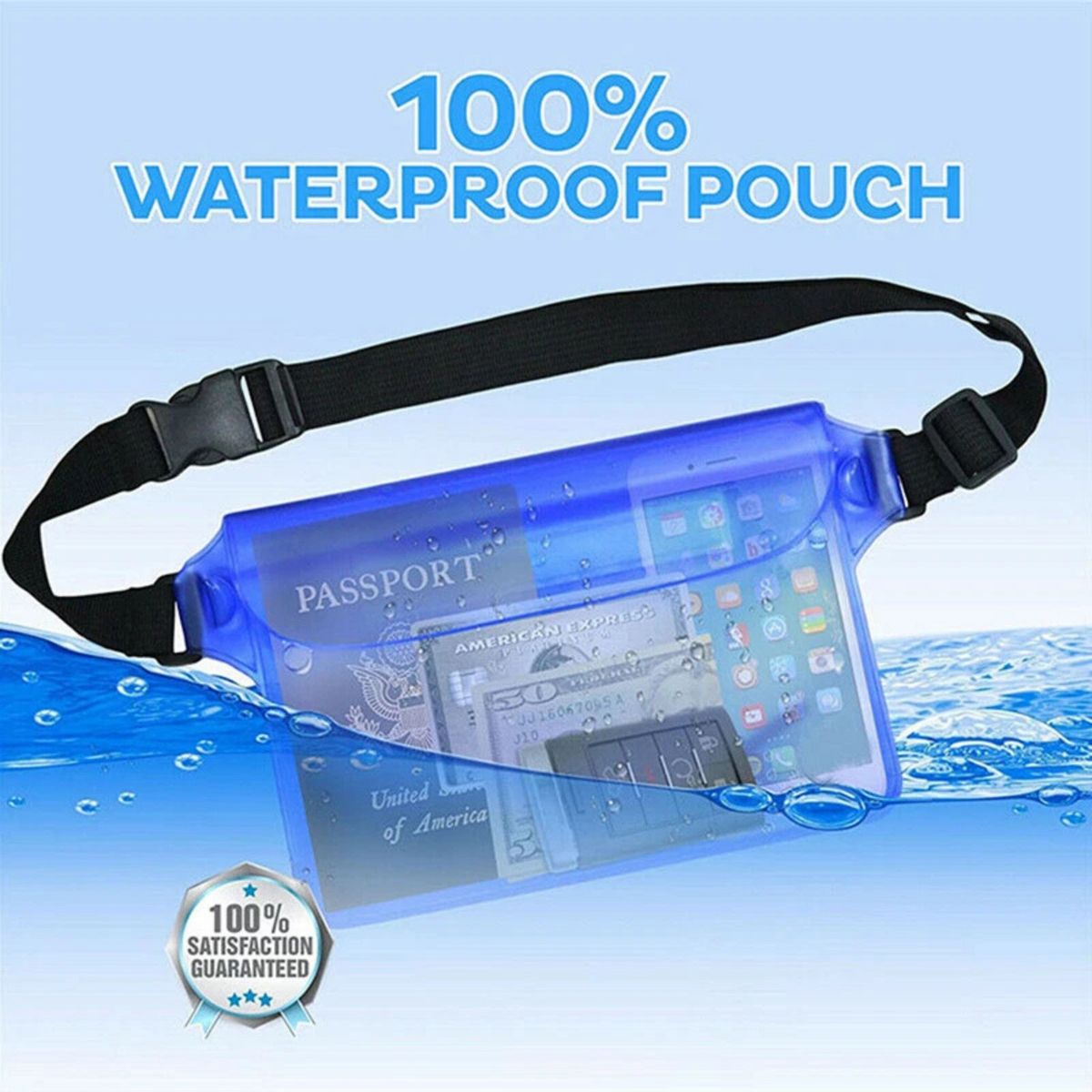 Swimming Boating Dry Phone Pouch Waterproof Waist Belt Bum Bag Beach Blue