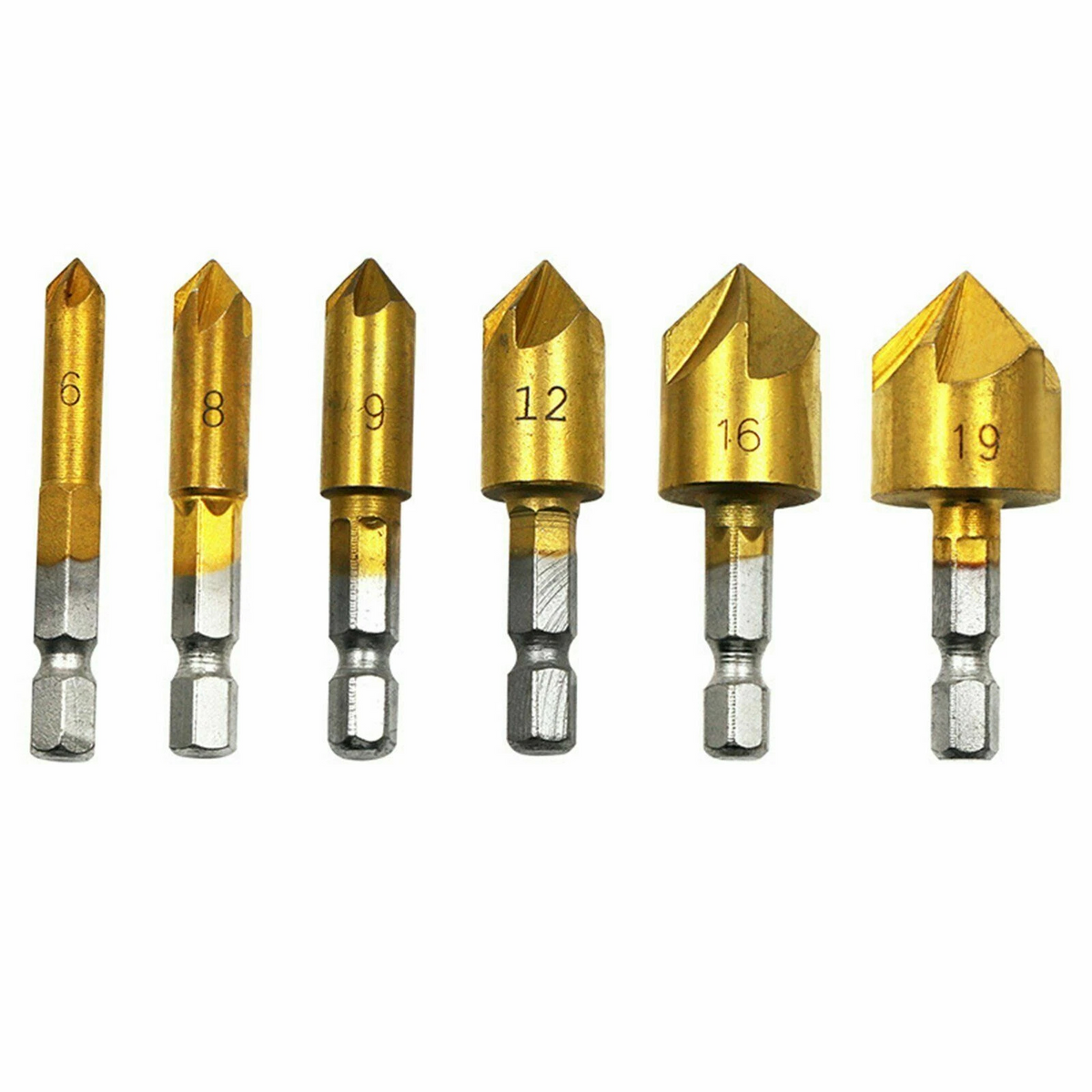 6X Chamfer Countersink Drill Bit Set Deburring Tool for Wood Metal