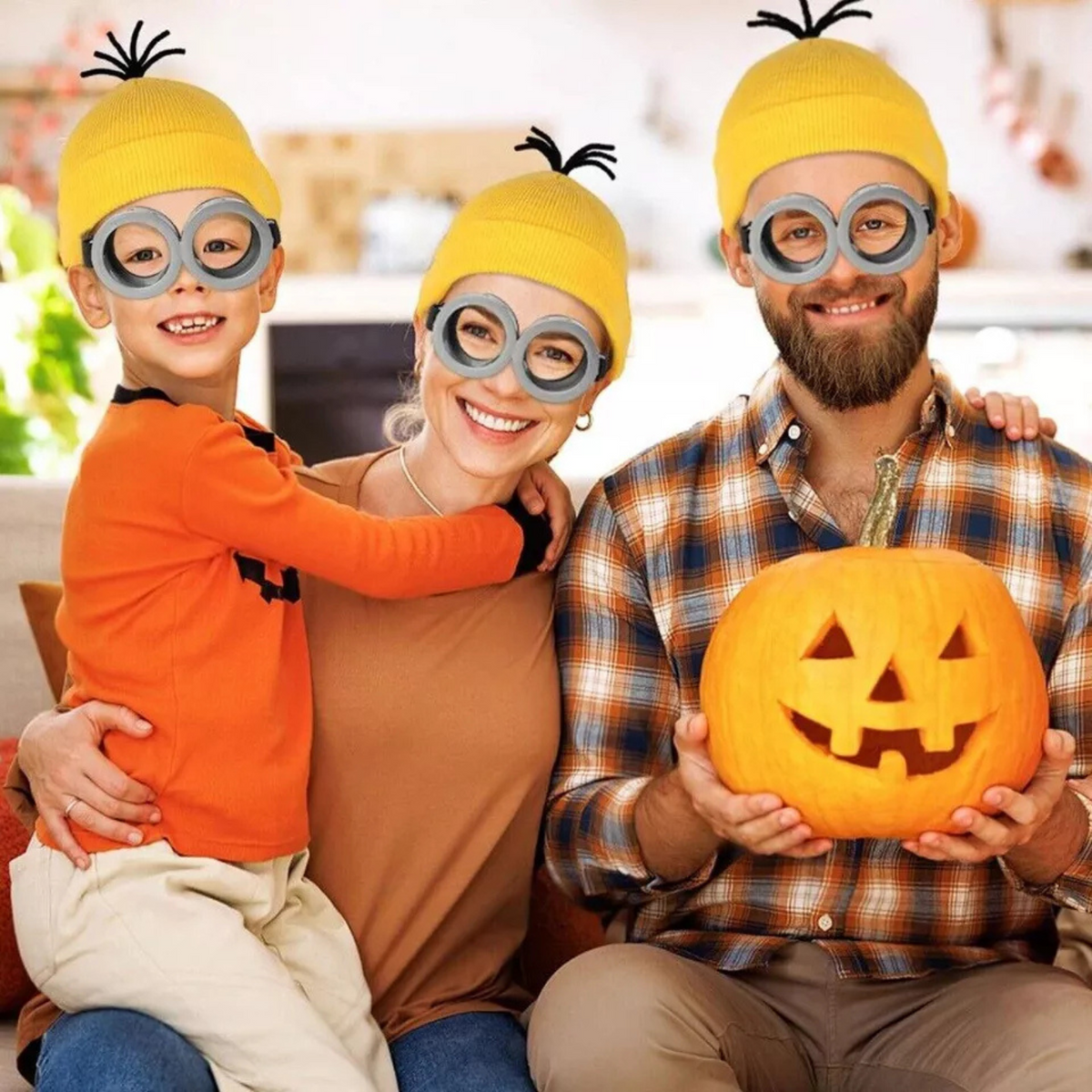 Hats for Adult Yellow Beanie 3 PCS Minions Steampunk Goggles Glasses