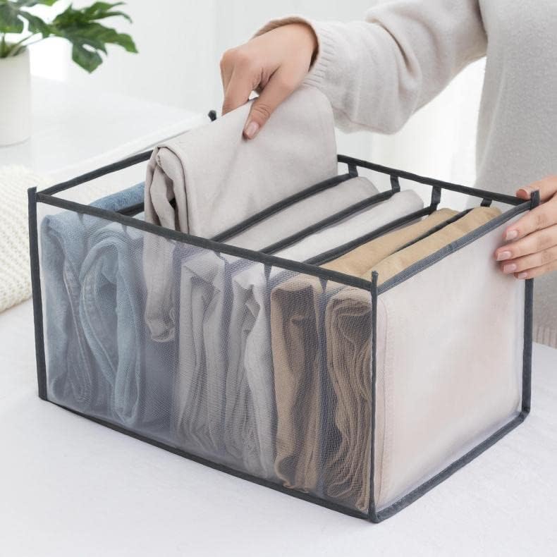 Foldable Drawer Organizer Box Mesh Storage Bag Clothes Jeans Pants Grey