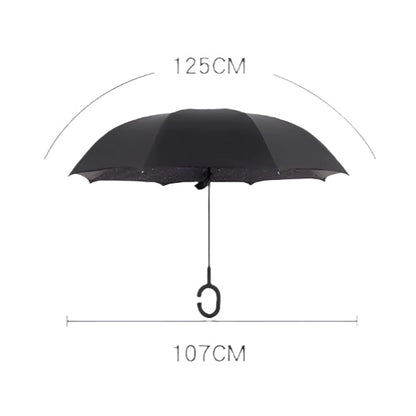 Windproof Double Layer Umbrella Reverse C-handle Upside Down Inverted Blossom