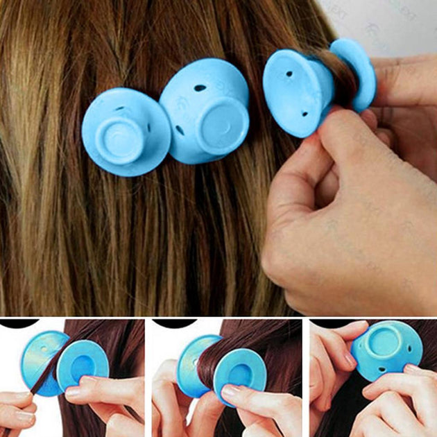 10PCS DIY Magic Silicone Soft Rollers Care Heatless Hair Curlers Clip Blue