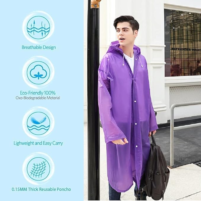 Adult Waterproof Drawstrings Raincoat Unisex Reusable Hooded Jacket Poncho EVA