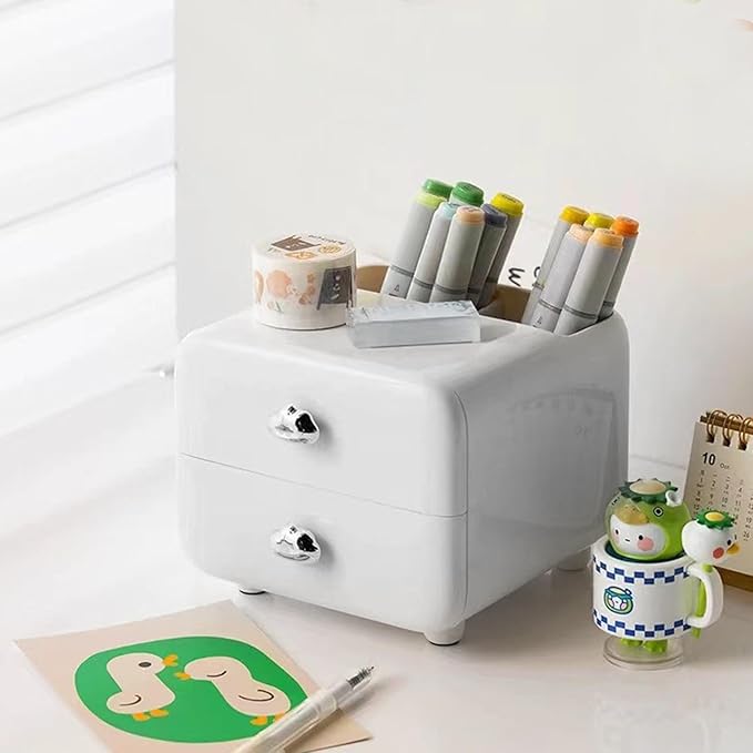 Storage Drawer Box Office Children Desk Multifunctional Desktop Organizer White