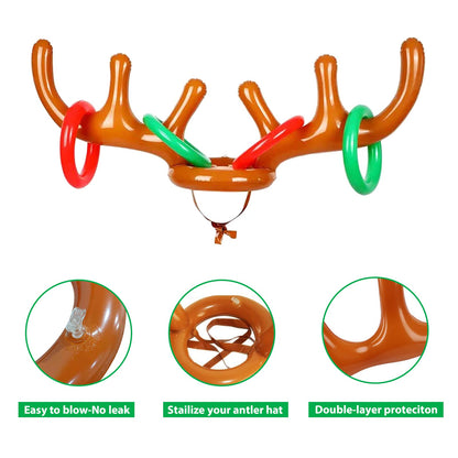 Moose Inflatable Toss Holiday Toys Antler Reindeer Hat Christmas Party Game Ring