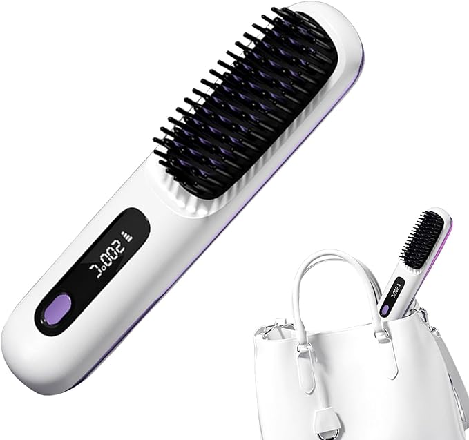 Hot Comb Brush Salon at Home 20s Fast Heating Cordless Hair Straightener White