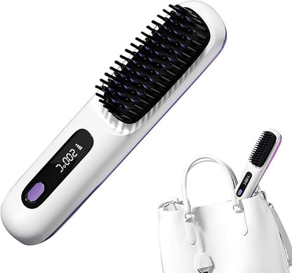 Hot Comb Brush Salon at Home 20s Fast Heating Cordless Hair Straightener White