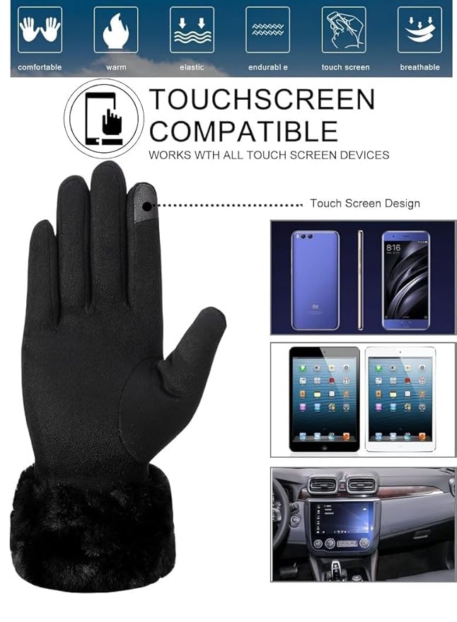 Thermal Sheepskin Windproof Soft Women Winter Gloves Touch Screen Outdoor