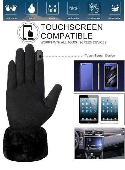 Thermal Sheepskin Windproof Soft Women Winter Gloves Touch Screen Outdoor