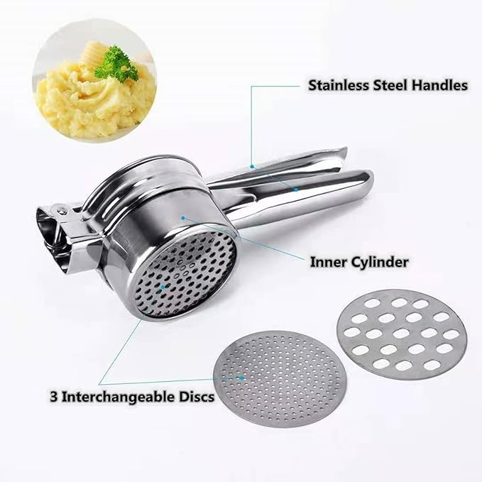 3 Discs Professional Stainless Steel Potato Ricer Masher Vegetable Fruit Press