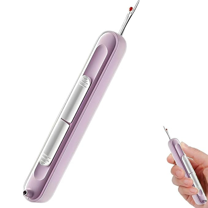 2x Purple Stretchable Plug-in Needle Threader Seam Ripper 2in1