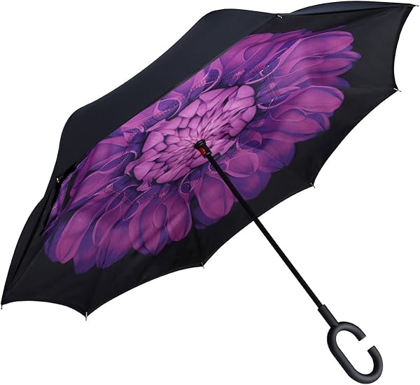Windproof Double Layer Umbrella Reverse C-handle Upside Down Inverted Blossom