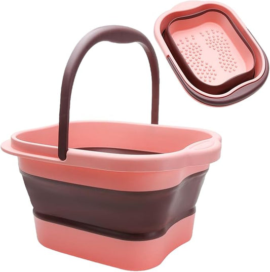 Pedicure Luxury Bath Massage Basin Folding Foot Spa Tub Bucket Feet Therapy Pink
