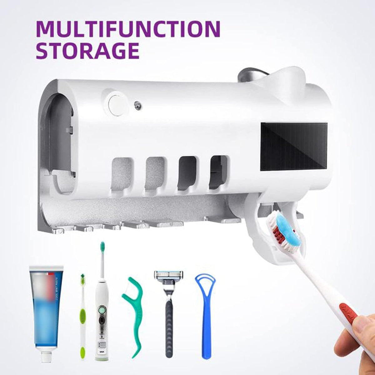 Automatic Toothpaste Dispenser Toothbrush Holder UV Steriliser Squeezer White
