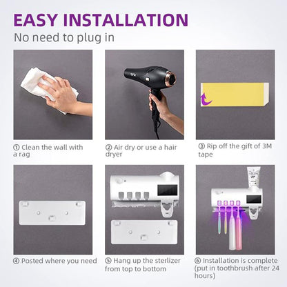 Automatic Toothpaste Dispenser Toothbrush Holder UV Steriliser Squeezer White