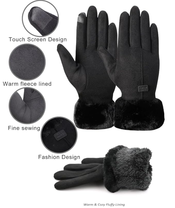 Thermal Sheepskin Windproof Soft Women Winter Gloves Touch Screen Outdoor