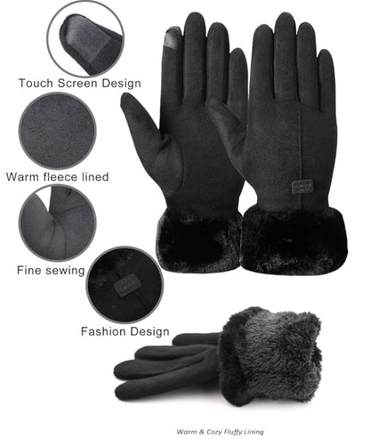 Thermal Sheepskin Windproof Soft Women Winter Gloves Touch Screen Outdoor