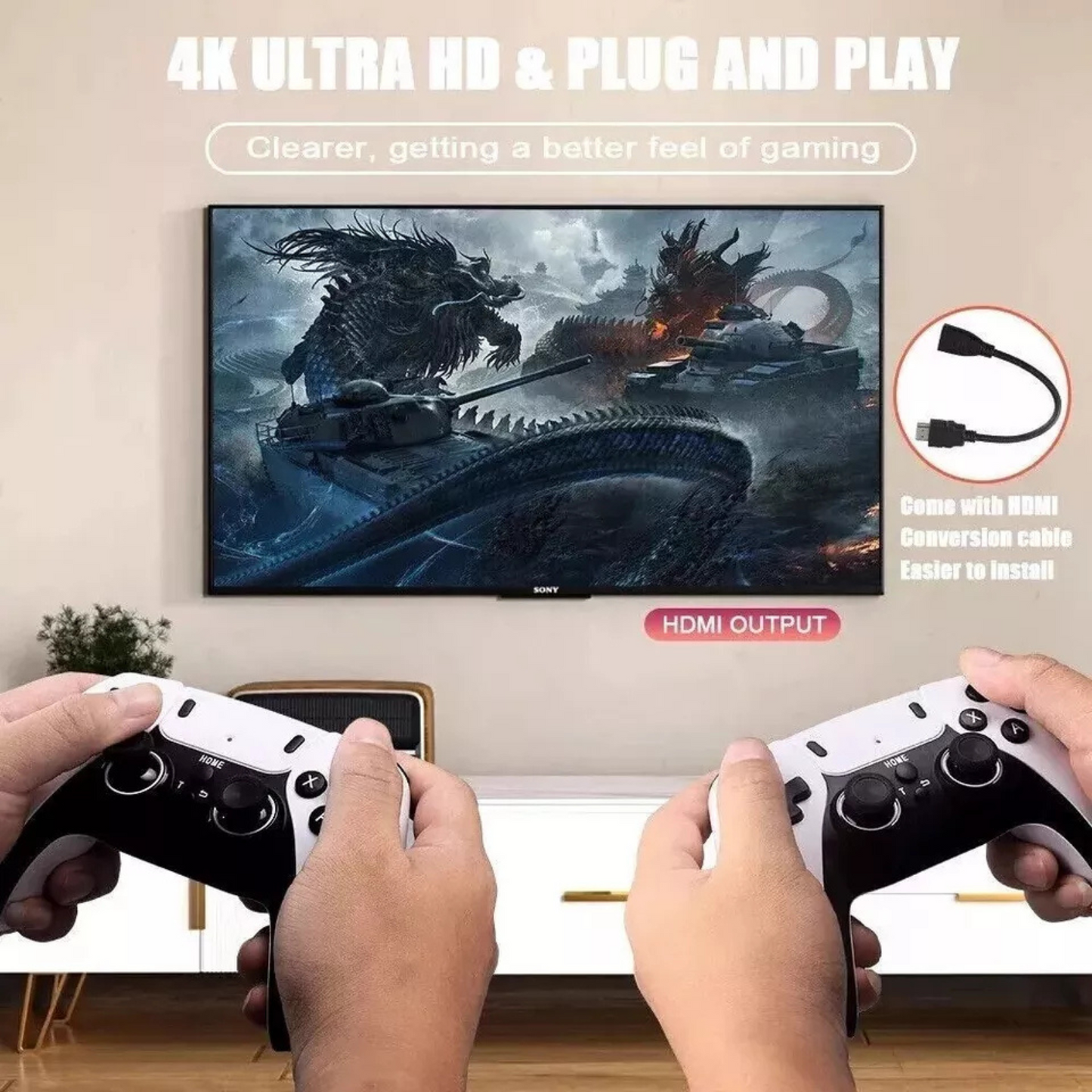 Retro Gaming Console w/ 2 Wireless Controller 58000+ 4K HDMI TV Game Stick 128GB