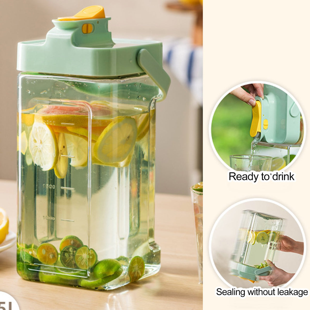 Cold Water Kettle Jug Large Capacity Beverage Dispenser Home Use Mug Green 3.5L