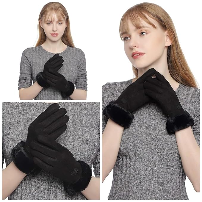 Thermal Sheepskin Windproof Soft Women Winter Gloves Touch Screen Outdoor