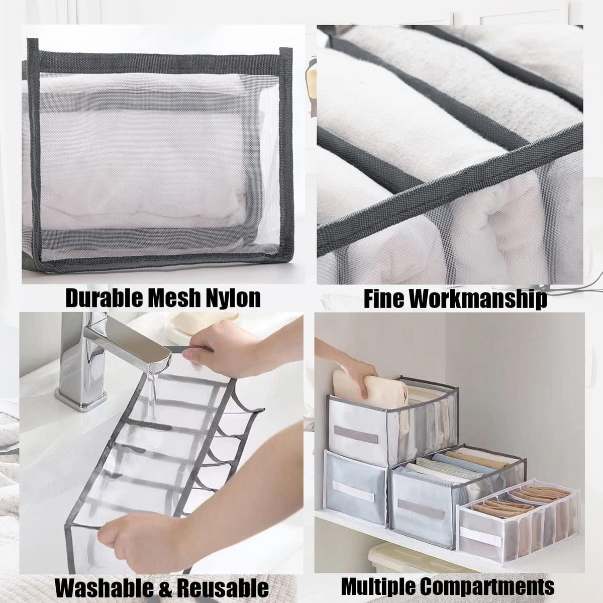 Foldable Drawer Organizer Box Mesh Storage Bag Clothes Jeans Pants Grey