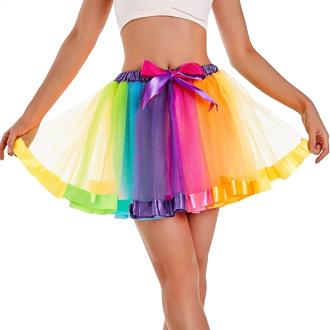 Rainbow Tutu Skirt Ballet Costume Dancewear Women Girls Adult Dress Up Summer