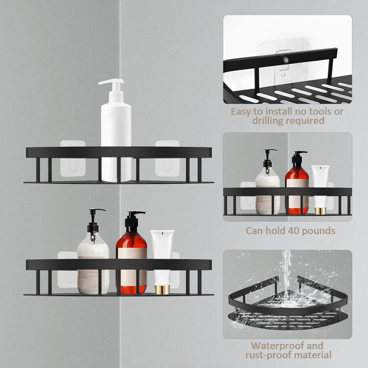 Shelf Rack Shower Caddy Metal Bathroom Shelves Storage Organizer 2PCS