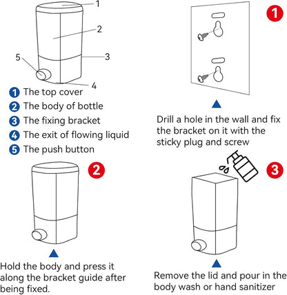 500ml Manual Shower Liquid Container Wall Mount Soap Hand Wash Shampoo Dispenser